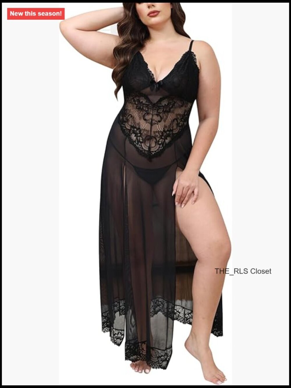 Plus Size Lingerie Maxi Nightdress V-Neck Strappy Side Split Sleepwear